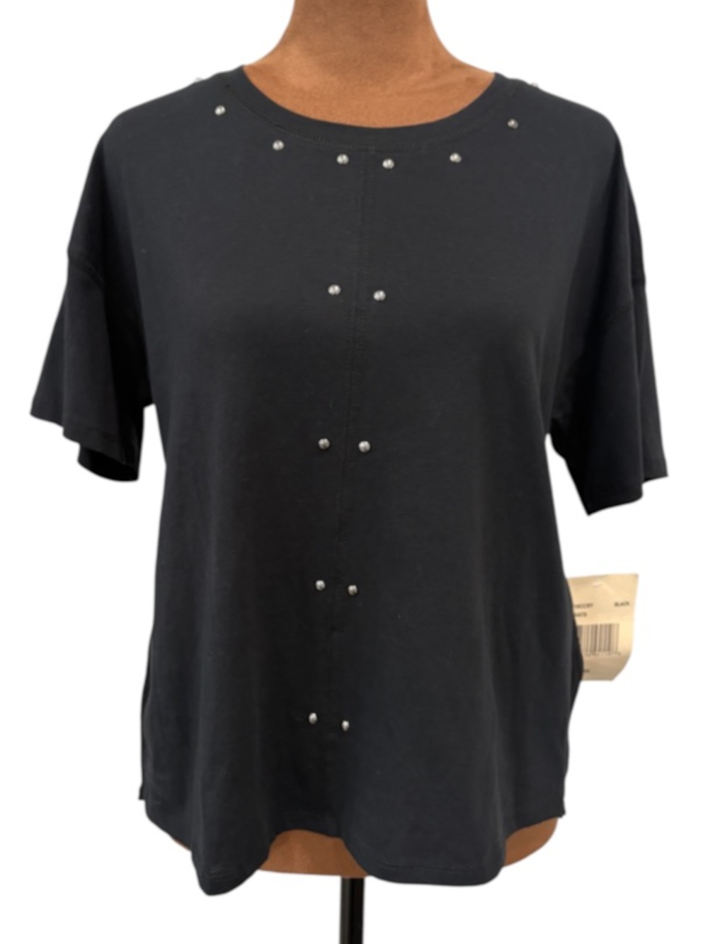 NWT Eyeshadow Black Studded High-Low Mixed Media Tee Size S
